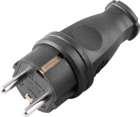Вилка STEKKER RPG16-21-441 прямая с заземляющим контактом, каучук 250В, 16A, IP44, черная (В 16-001)