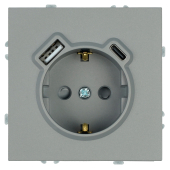 RST16-5119-10 Розетка 1-местная з/ш, с/з,16А+USB+TypeC(механизм),250В,20W,платиново-серый.
