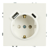 RST16-5119-01 Розетка 1-местная, з/ш,с/з,16А+USB+TypeC(механизм),250В,20W,белый фарфор