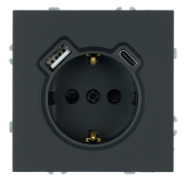 RST16-5119-05 Розетка 1-местная з/ш,с/з,16А+USB+TypeC(механизм), 250В,20W, черный уголь.