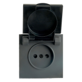 RST16-5113-05 Розетка 1-местная с крышкой, с защ.штор,б/з, 250В,16А, черный уголь.