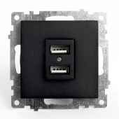 GLS10-7115-05 Розетка чёрная 2-местная USB (механизм), 250В, 2,1А