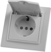 PST16-9012-01 Розетка STEKKER 1-местная, с/з, с крышкой, 220V, 16А, с шторкой, белая, серия Эрна
