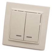PSW10-9002-02 Выключатель 2-клавишный, слоновая кость, с индикатором, 250В, 10А, IP20