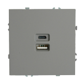 RST10-5115-10 Розетка 2-местная USB + Type C (механизм),250В,20W,платиново-серый.