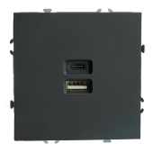 RST10-5115-05 Розетка 2-местная USB+TypeC(механизм), 250В,20W, черный уголь.